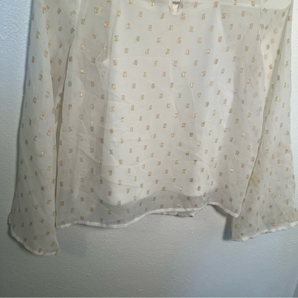 Copper Key Ruffle Blouse White Gold Metallic Squares - Picture 8 of 11